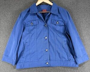 Chaps Denim Jacket Womens XL Royal Blue Cotton 3/4 Sleeve Button Front Trucker